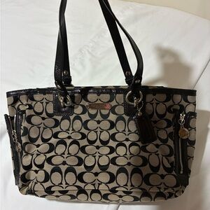 Coach Black and Tan Signature Tote